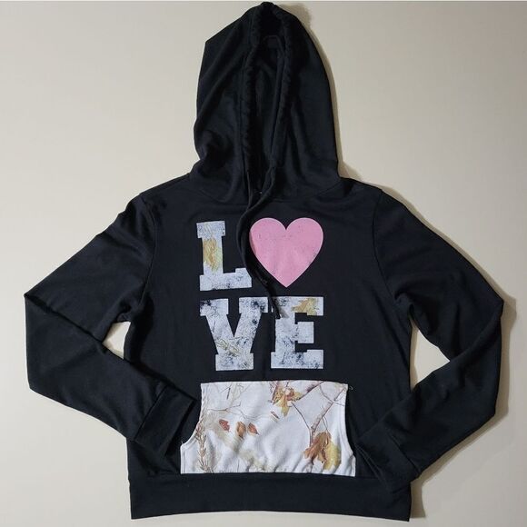 Realtree by Just Ginger Black Hooded Lightweight Women's Sweatshirt - Picture 1 of 10